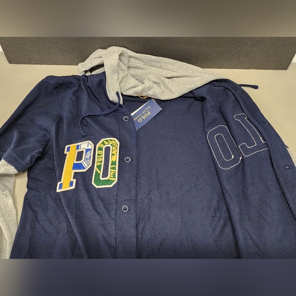 Polo Ralph Lauren Men's Navy Logo Graphic Baseball Hooded T-Shirt Size M - Picture 6 of 15